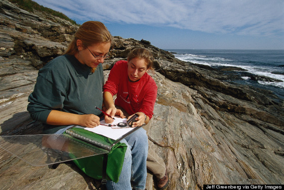 Geology students survey coast, Two Lights SP, ME